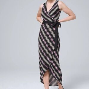 White House Black Market Women Size M Sundry Stripe Black Wrap Midi Dress NWT